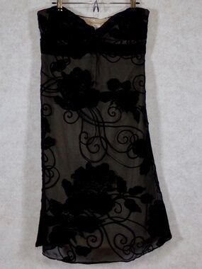 NWT White House Black Market Strapless Velvety 38% Silk Contrast Dress Black Sz4